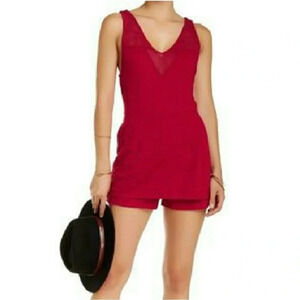 Free People Match Point Romper size M Ruby Red Stretch‎ Back Cut-Out Skorts